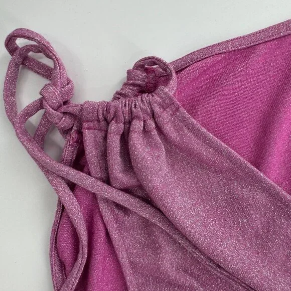 Free People Women's XS Sparkly Pink Metallic Crop Top With Adjustable Ties - Picture 8 of 12